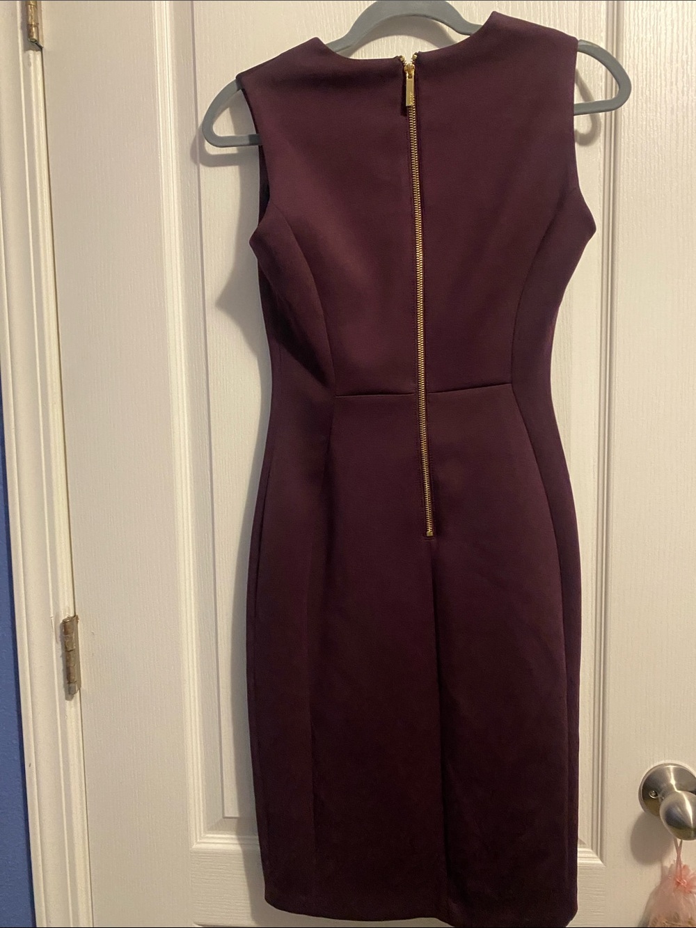 Calvin Klein Sleeveless Midi Sheath Dress in Plum - Picture 2 of 5